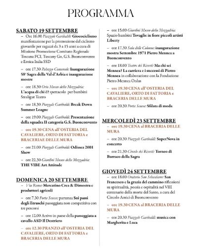 programma fino a giovedì